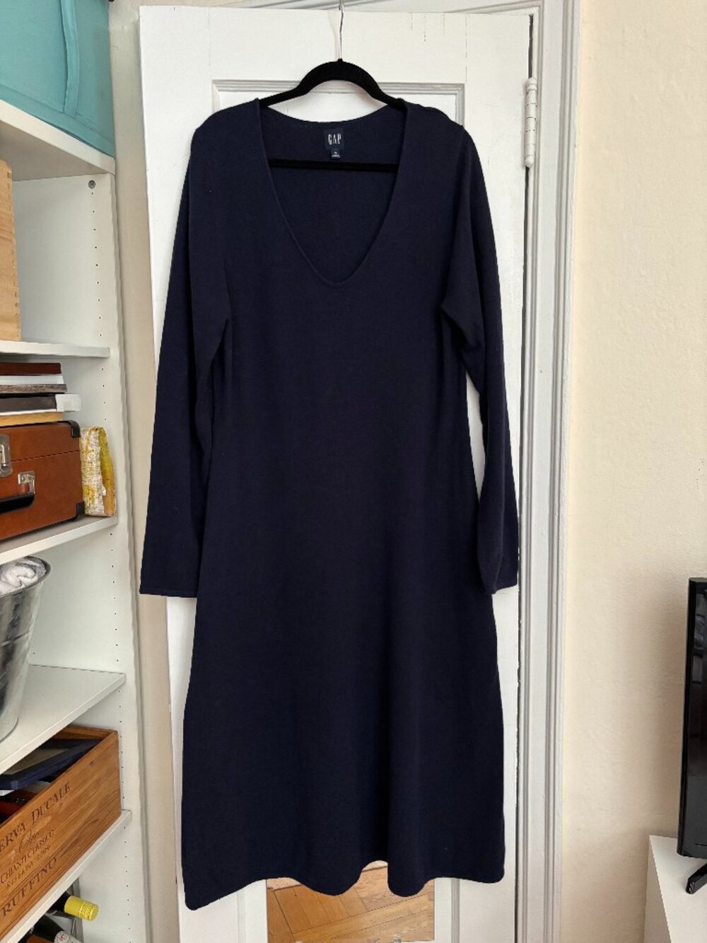 Gap Navy V-Neck Knit Sweater Dress Long Sleeve Sz XL